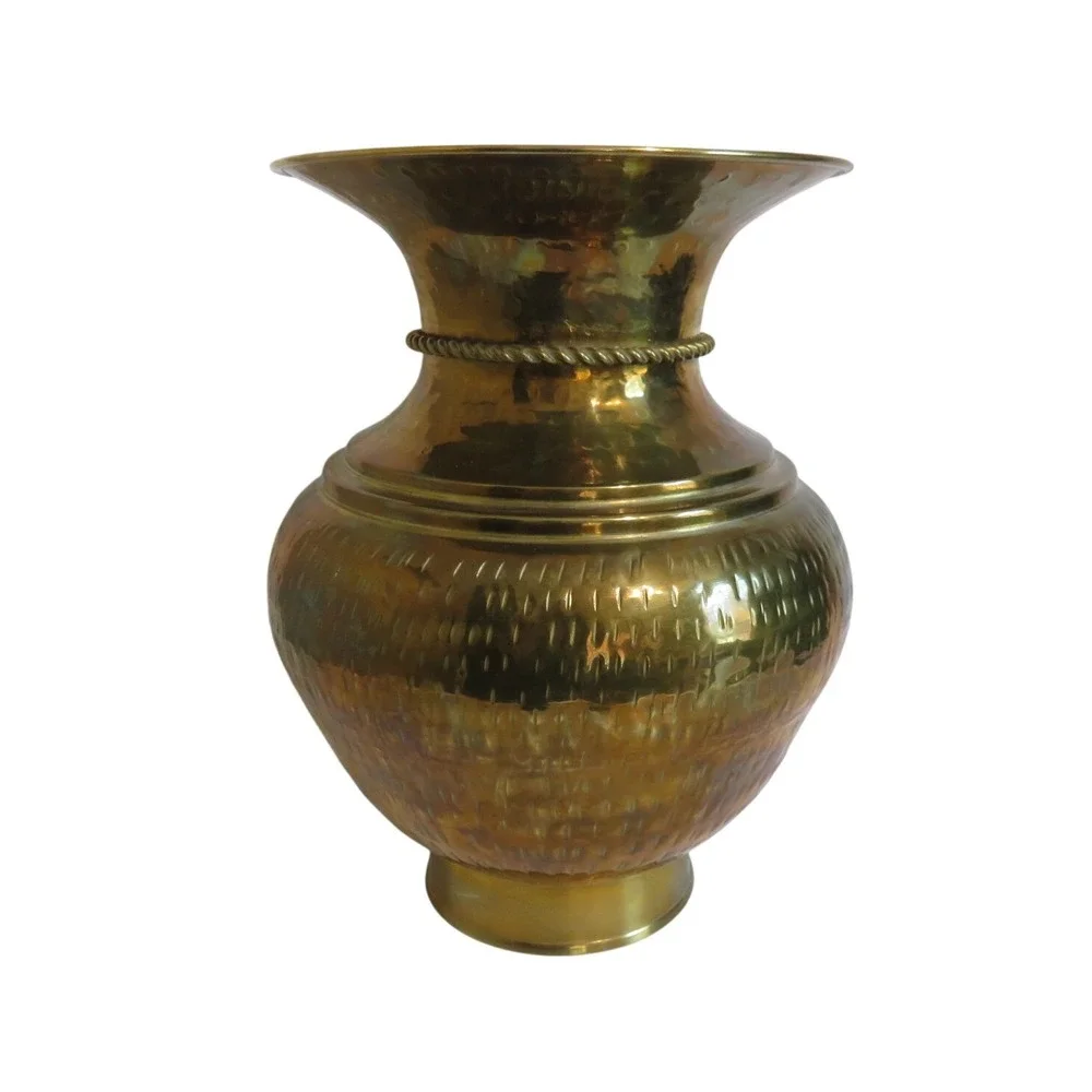 Large GATCO Solid Brass Hammered Finish Vase Rope Detail Made in India‎